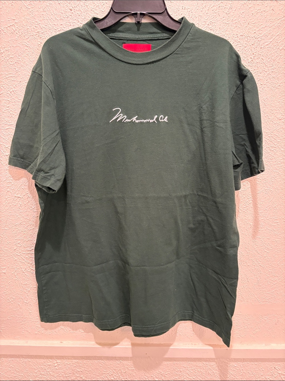 Dark Green Crewneck T-Shirt with White Script Logo - Men